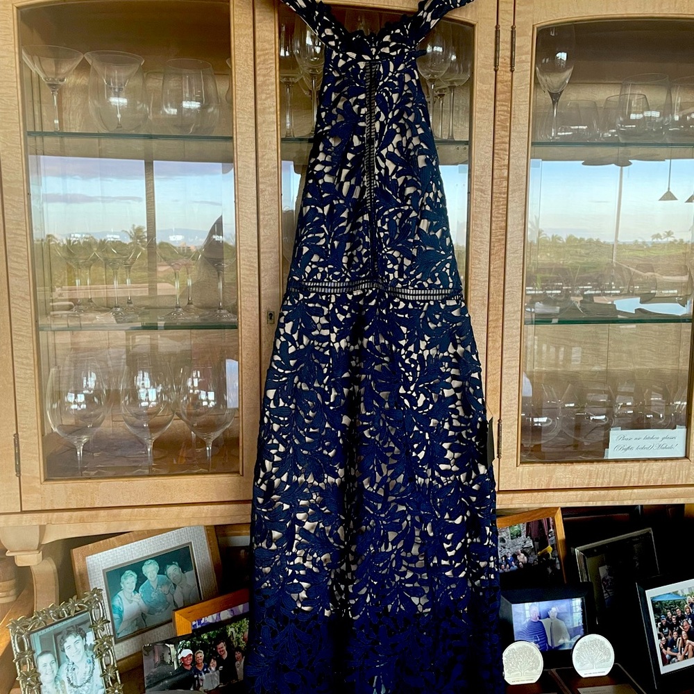 Divine destiny navy blue lace mini dress size large